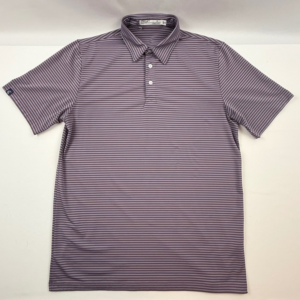 Criquet Mens Striped Performance Polo Shirt Purple Grey Size M Short Sleeve